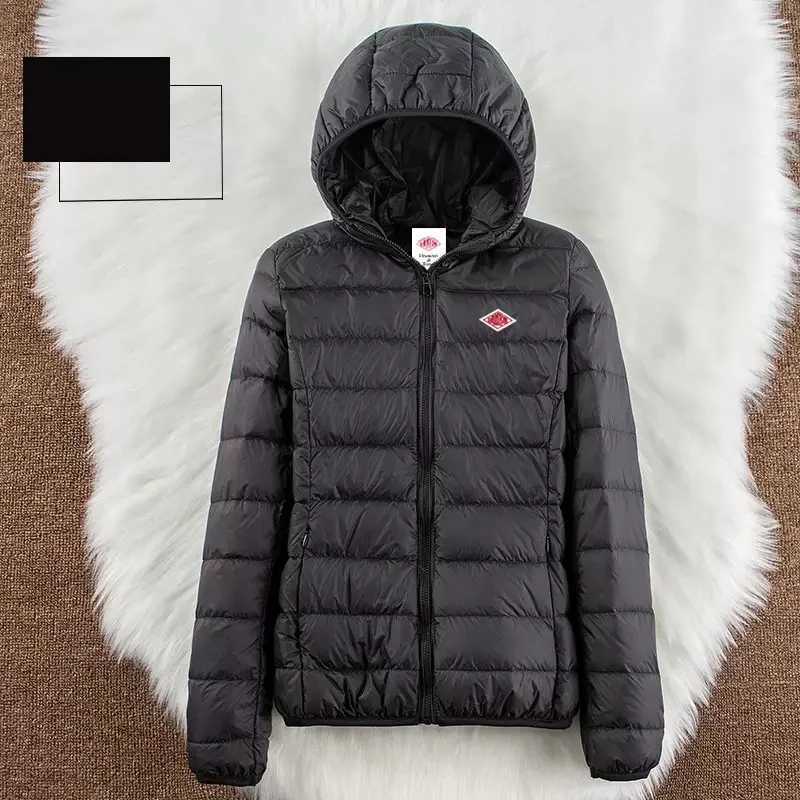 Down Parkas Japan Women's Fashion Soft Lightweight Portable Solid Zip-up Hood Down Jacket Outerwear Men and Women Autumn and Winter Warm J26100