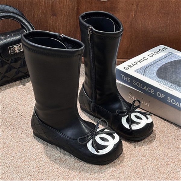 New Style Kids Long Boots Black BowKnot Girls Ankle Boot Fashion Pu Leather Girls Booties Autumn Winter Children's Shoes
