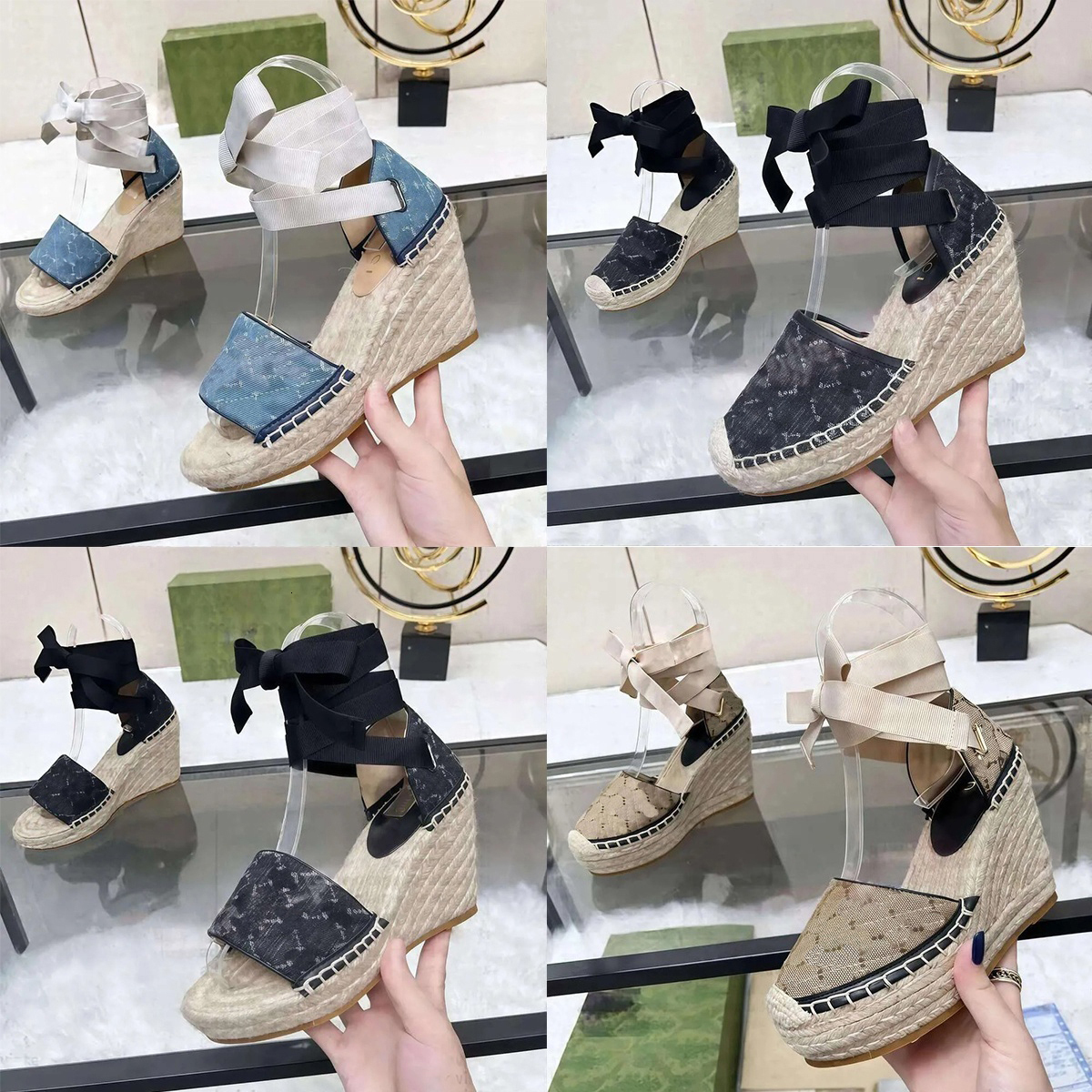 Classis Canvas womens Wedge sandal Metal logo luxurys Designer open toe Sexy dress shoes 2026 New slipper Party High heeled Summer Vacation sandale