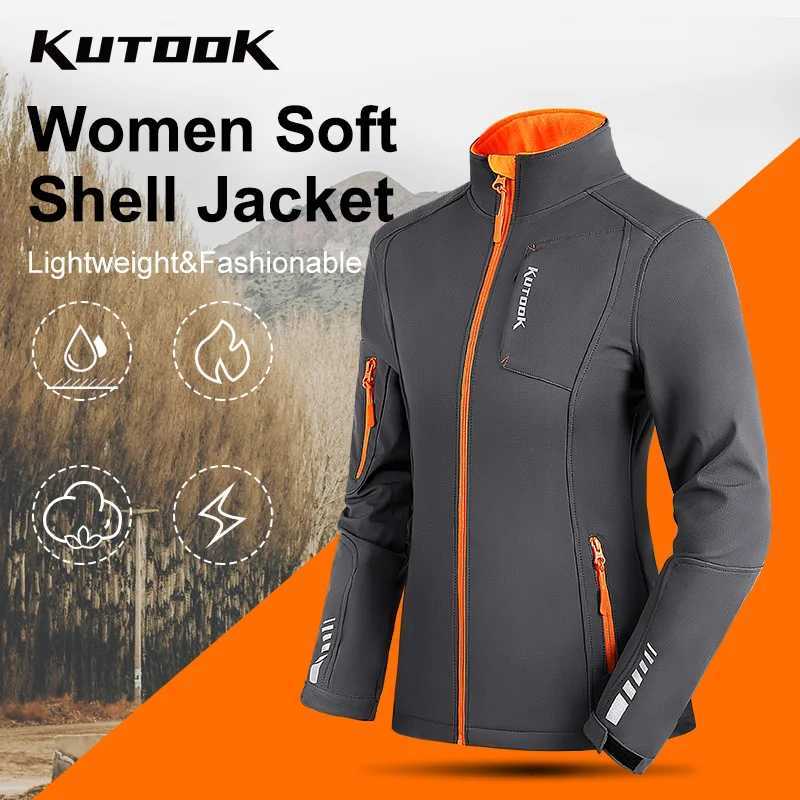 Outdoor Jackets Hoodies KUTOOK Women's Softshell Jackets Waterproof Outdoor Warm Fleece Hiking Raincoat Windbreaker for Women Reflectives with