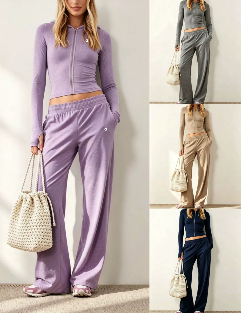 A3065 Women's New Arrival Fashionable Casual Hooded Sweatshirt and Solid-Color Minimalist Style Jacket Slim-Fit Pants Set