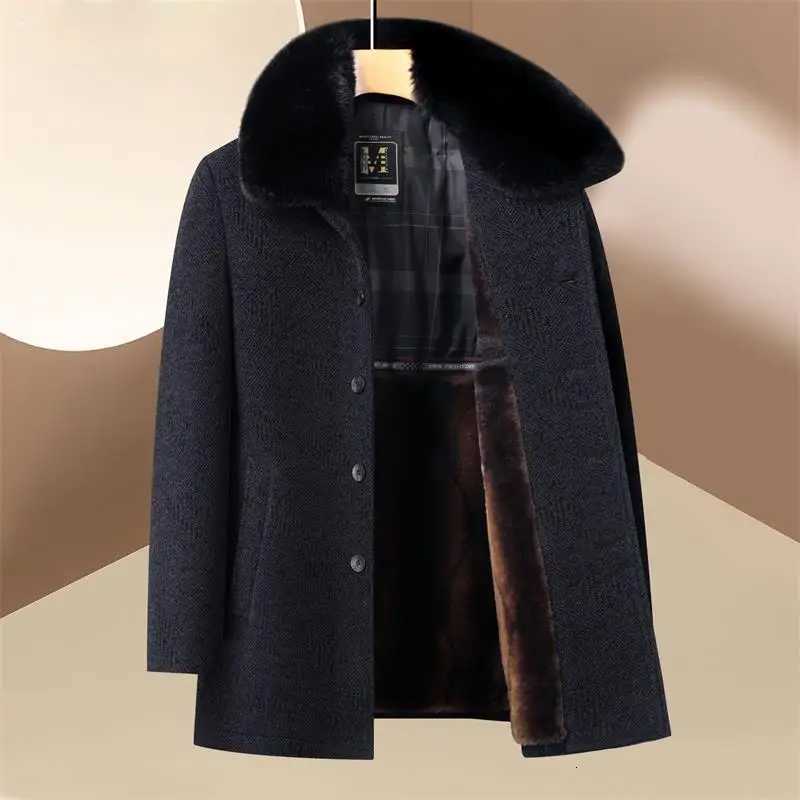 Winter Middle-Aged Woolen Overcoat Men's Mid-Length Dad's Style Chenille Middle-Aged and Elderly Lapel Fleece and Thickened X261008