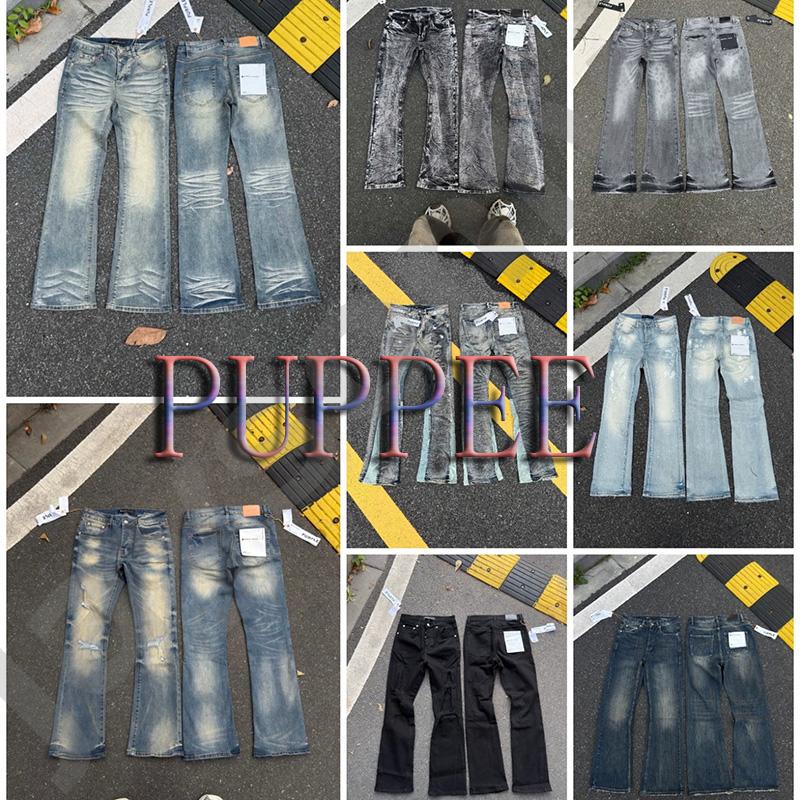 PUPPEE BRAND Hommes Jeans évasés en détresse Denim lavé Pantalon Bootcut Taille Moyenne Pantalon en Denim déchiré décontracté Streetwear Mode Pan