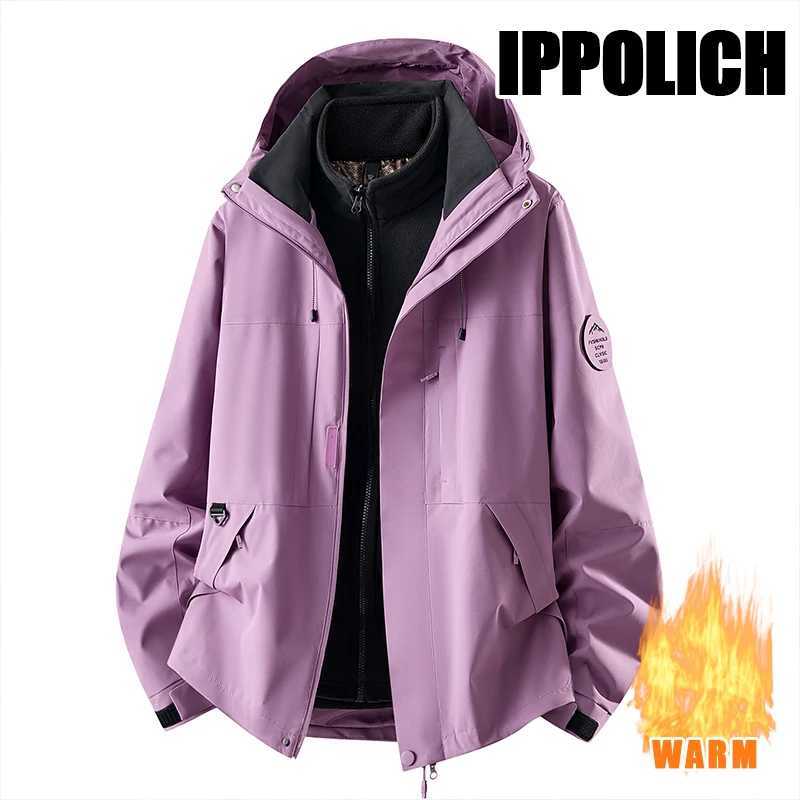 Outdoor Jackets Hoodies 3 In 1 Unisex Outdoor Jacket Fleece Liner Windproof Waterproof Breathable Hooded Coat Multi Pocket Warm Hiking Camping Coats
