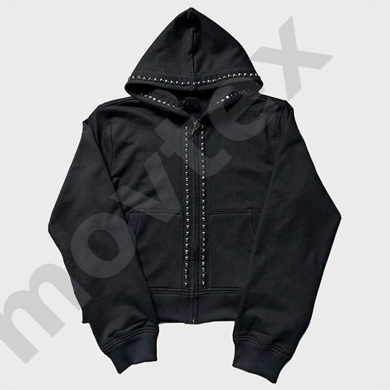 Felpa con cappuccio corta con zip e borchie per uomo donna Giacca con cappuccio con decorazioni in metallo con punta in metallo Felpa a maniche lung