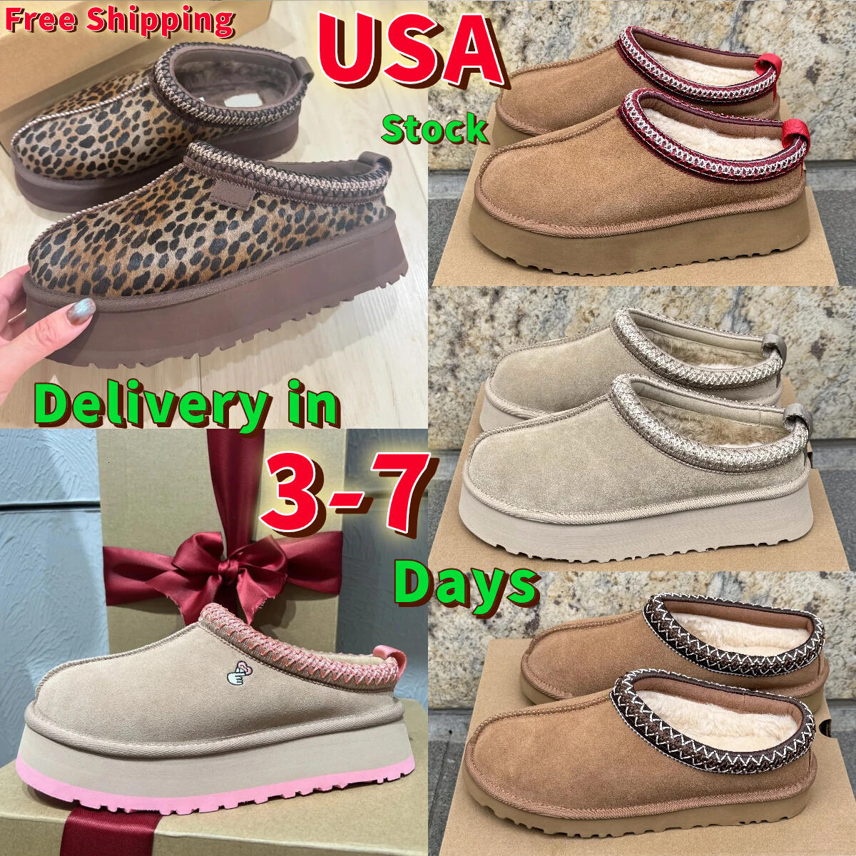 Livraison Gratuite USA Tasman Pantoufles Femmes Tazz Tribal Tissé Garniture Plate-Forme Mule Diapositives En Daim Doublé En Peau De Mouton Chauss