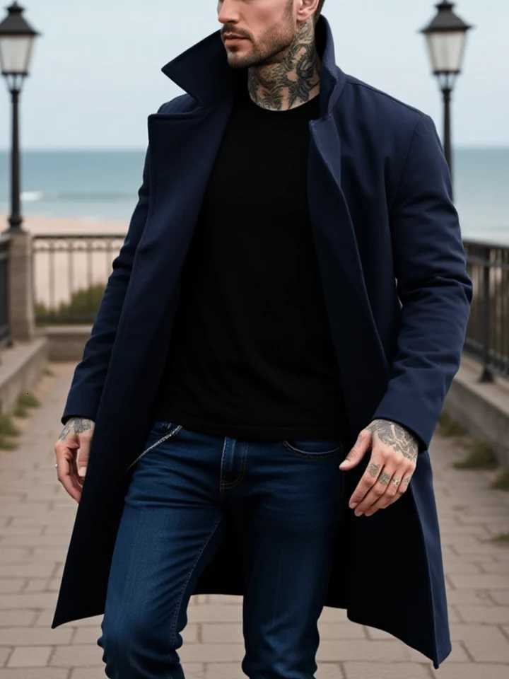 Men's Winter Mid-Length Coat Wool Warm Coats Lining Double Breasted Lapel Jacket Street Wear Men's Clothing Outerwears X261008