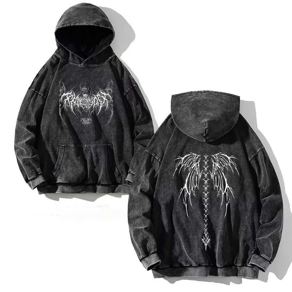 Y2K Washed Hoodies Vintage Cotton Women Men Skull Cross Print Hooded Sweatshirts Oversize Hip Hop Male Pullover Winter Clothes T261008