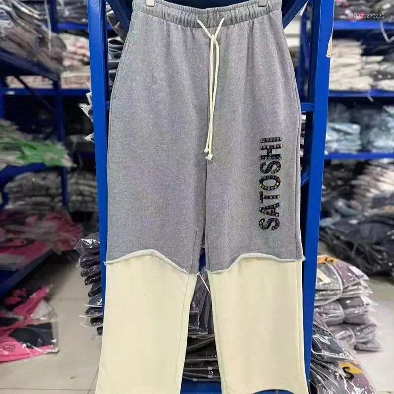 High Street Vintage Pants Men Woman Washed Black Grey Casual Stretch Drawstring Joggers Sweatpants Trousers