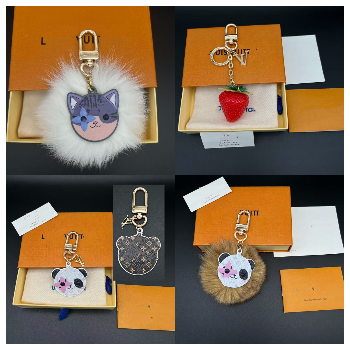 Designer keychain Panda Fluffy Fur Pom Pom Keychain Monogram Bag Charm Key Ring for Handbag Decoration Letters key chain luxury keychain designer ba