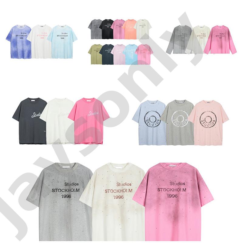 AC Studio T-shirt à manches longues imprimé lettre surdimensionné streetwear unisexe col rond coton lavé t-shirt décontracté haut décontracté pou