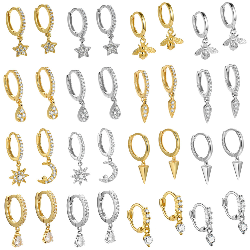 Wholesale Fashion Jewelry 925 Sterling Silver Moon Star Water Drop 18K Gold Plated Hoop Earrings for Women