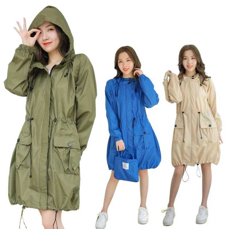 Waterproof Women's Raincoats Raincoat Lightweight Women Long Hooded Jacket Summer Thin Breathable Hiking Outdoor Poncho FashionW261008