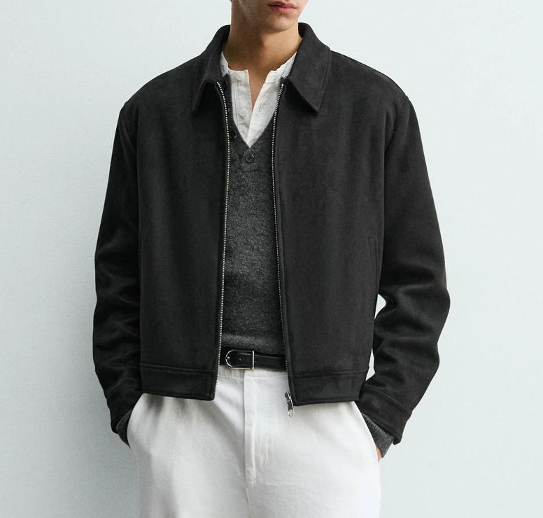 Designer Men's Faux Suede Jacket Casual Lapel Collar Zip Up Lightweight Spring Autumn Outerwear With Pockets Solid Color