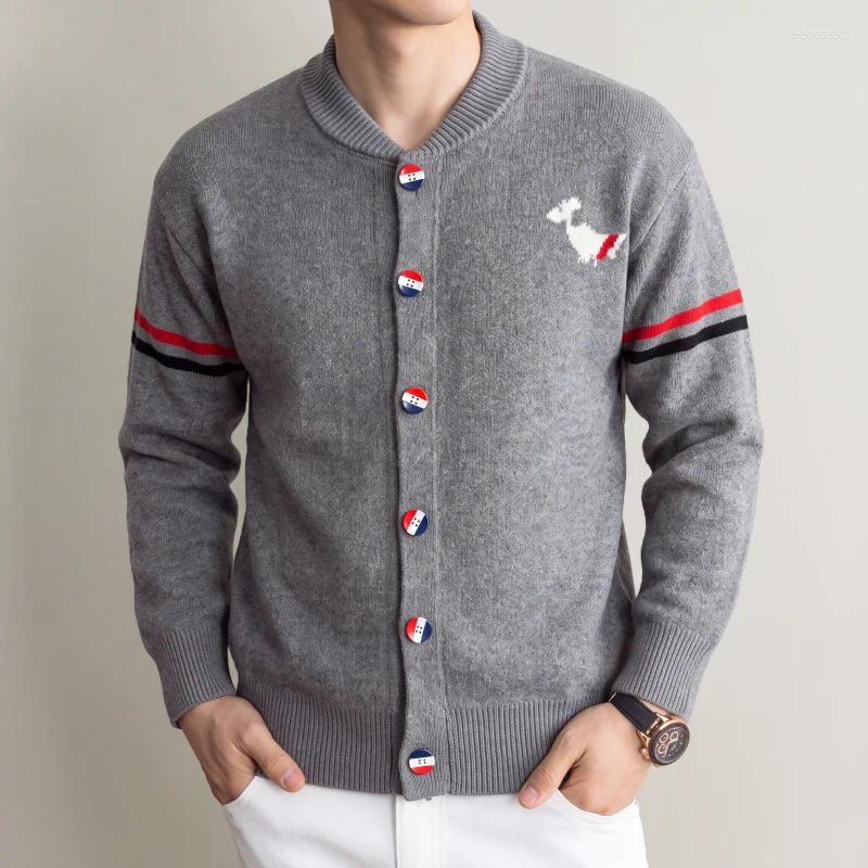 High Quality Men's Knitted Cardigan Luxury Brand Striped Cute Dog Print Winter Baseball Collar Korean Casual Sweater Coat