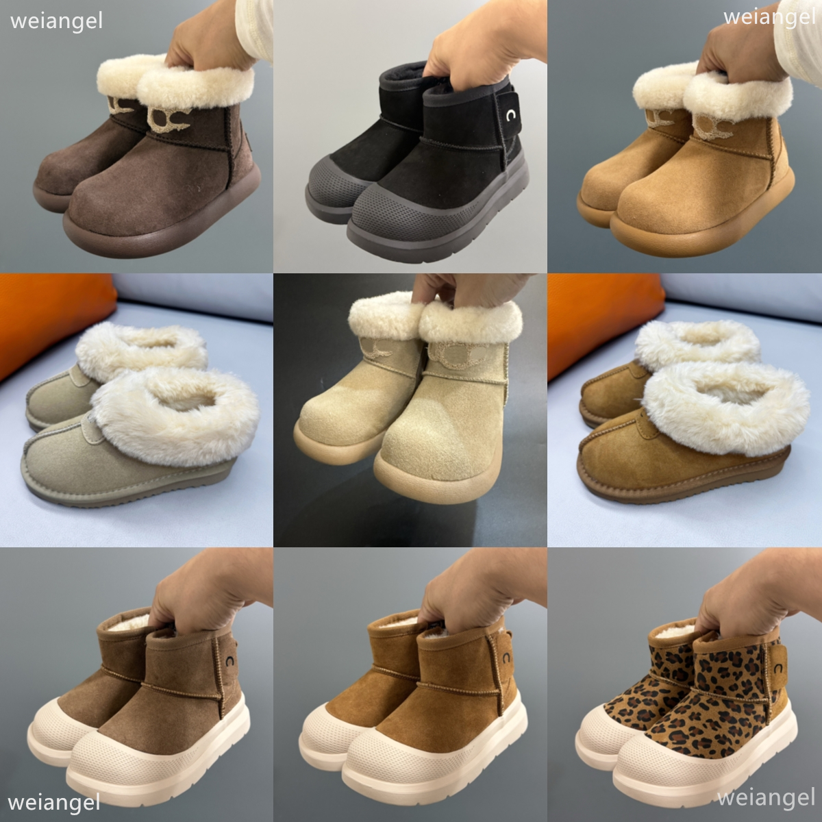 Kids Classic Boots Boys Girls Buckle Sheepskin Fur Baby Chestnut zipper Snow wool mini winter Children boots size 26-37