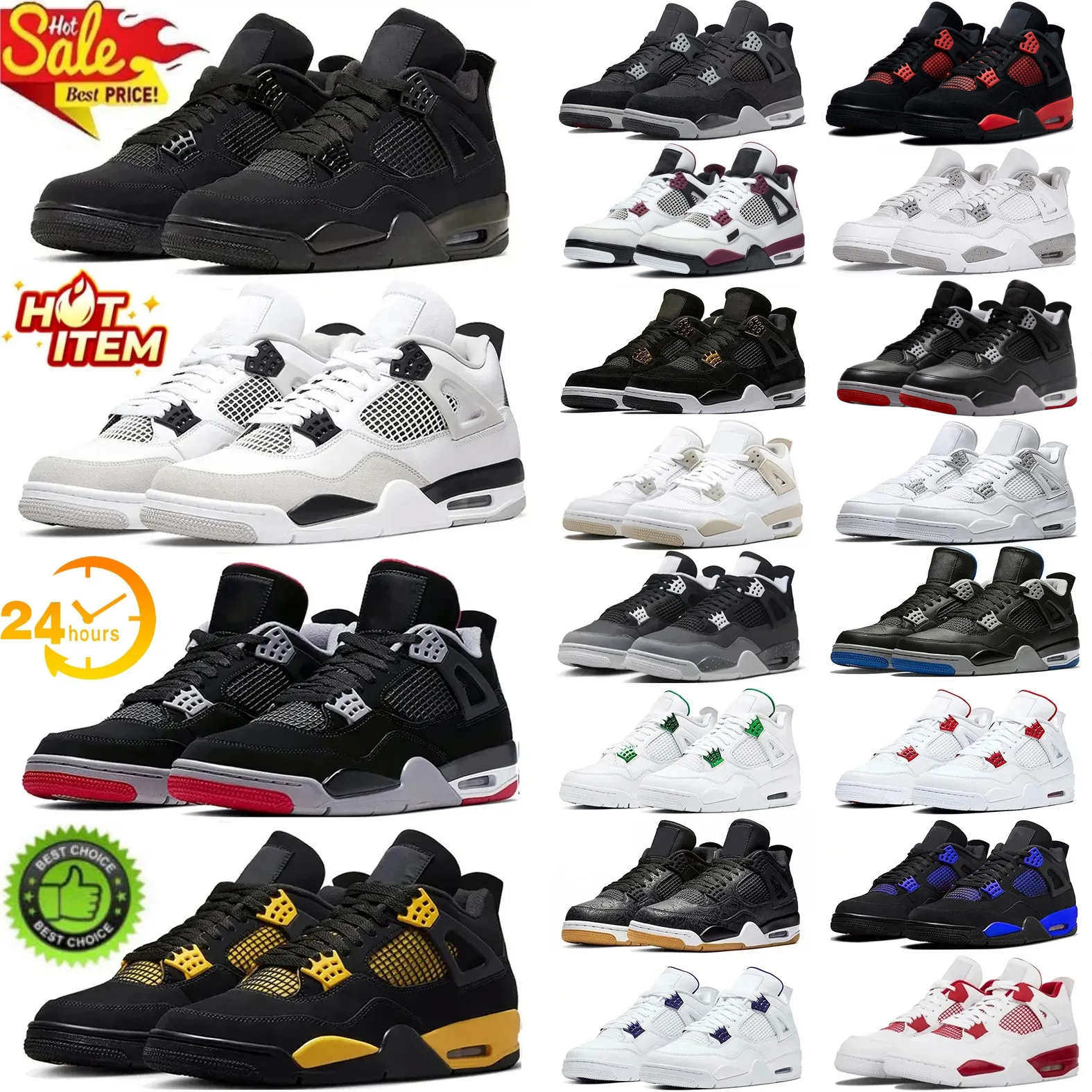 Avec boîte 4s Chaussures de basket-ball Designer Baskets Hommes Black Cat 4 Pure Money Military Sail Red Thunder White Cement Oreos Pure Metallic