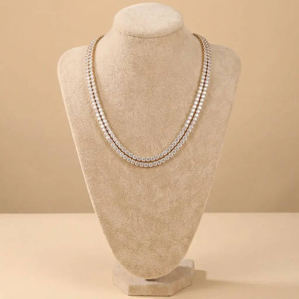 Lab Grown Diamond Tennis Chain Solid Gold Plated Certified Hiphop Style Womens Necklace Set Fine Choker Jewelry