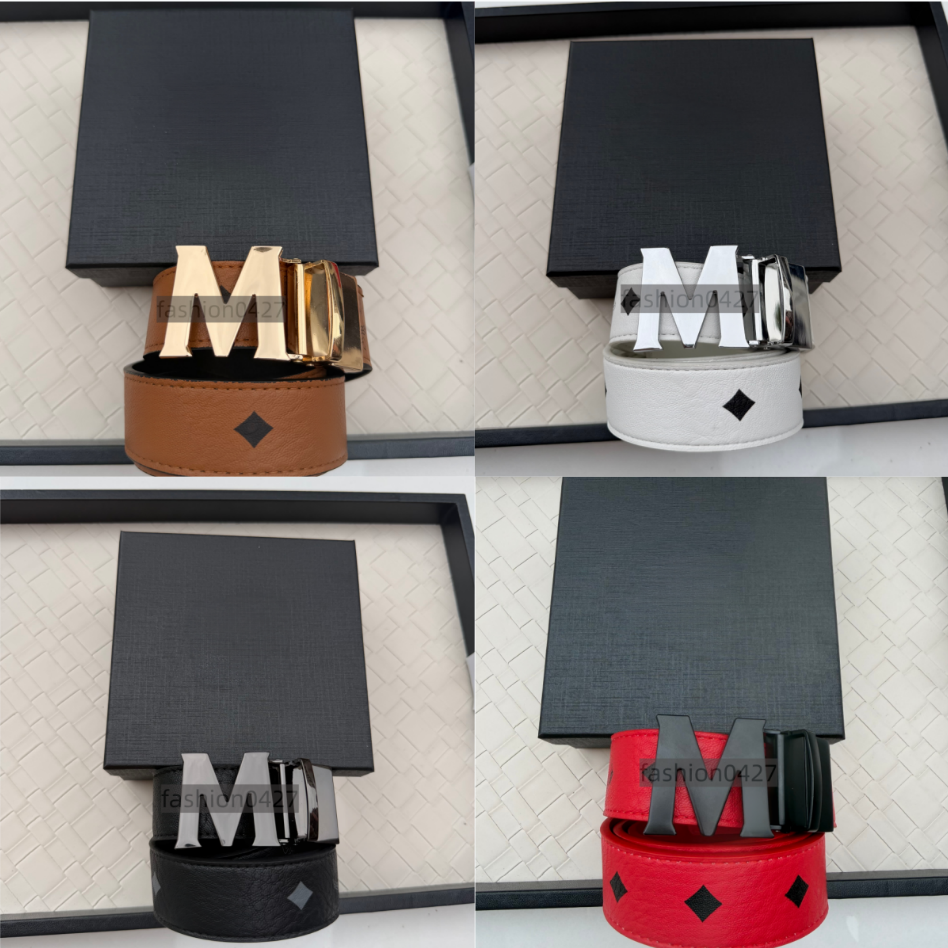 Luxurious designer style M Letter MetalBuckle PU Leather Belt Unisex ClassicPrinted Waist Belt Fashion Casual Belt With Gift Box