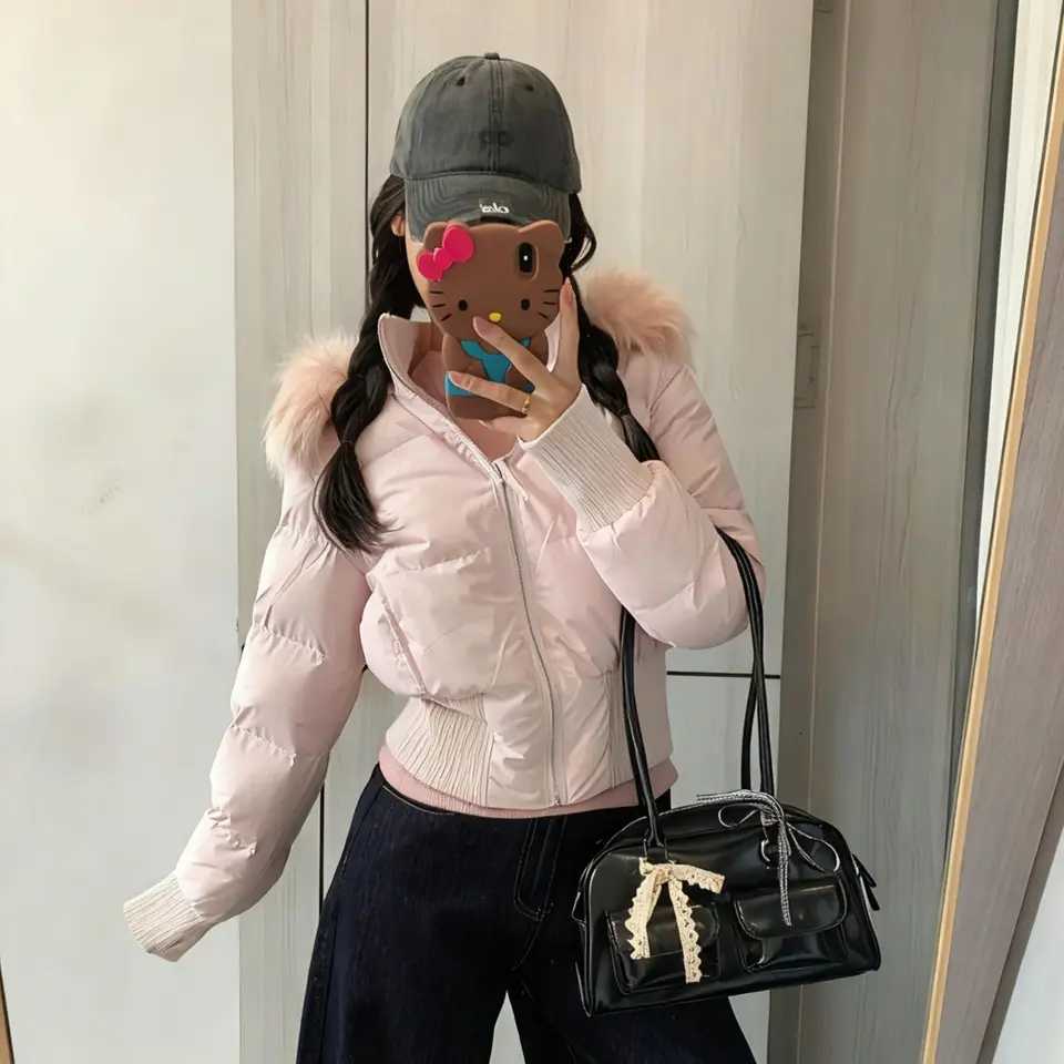 Women's Women's Down Parkas Short Down Jacket Faux Fur Hooded Zip Rib Hem Long Sleeve Winter Warm Slim Fit Quilted Padded Jacket J261008