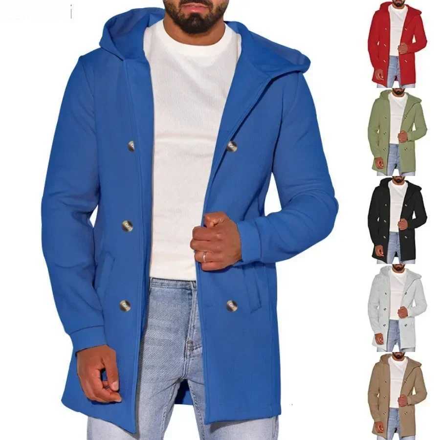 Men's Woolen Hooded Jackets Mid Length Slim Straight Jackets Outerwear Men Autumn Winter Warm Outdoor Windbreaker Blends X261008