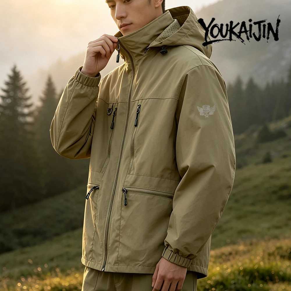 Outdoor Jackets Hoodies Male Waterproof Windproof Hooded Hiking Jacket Lightweight Multi Zipper Pockets Mountain Trekking Outerwear Casual Outdoor C
