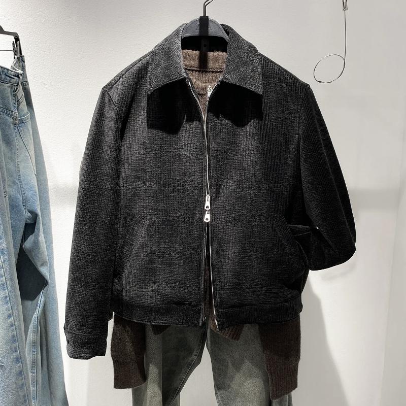 Designer Vintage Corduroy Padded Jacket Solid Color Lapel Collar Long Sleeve Loose Fit Warm Quilted Coat