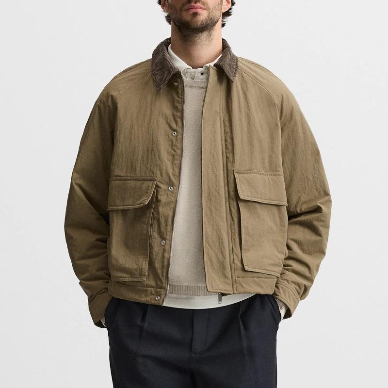 Designer Jacket Autumn Winter Padded Jacket Lapel Collar Quilted Cotton Workwear Loose Fit Zip Up Casual Windproof Coat