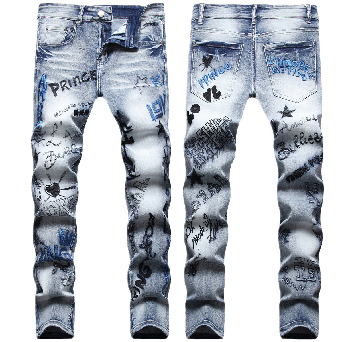 Jeans pour hommes Hommes Graffiti Imprimer Denim Jeans Streetwear Lettres Peint Pantalon Stretch Slim Pantalon Fuselé 231122