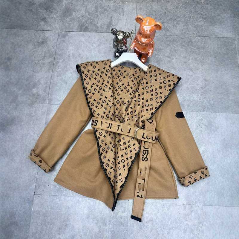 designer Women's Wool & Blends L letter printed European-style autumn/winter monogrammed fashionable versatile slimming wool coat for women, sh