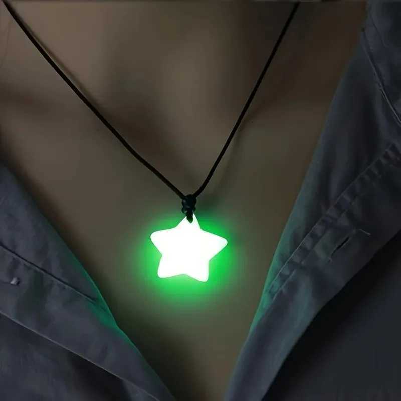 Pendant Necklaces Jade Glow-in-the-Dark Star Lucky Pendant Necklace Set Adjustable Rope Sporty/Cute Style for Outdoor Adventures Music Festivals X26