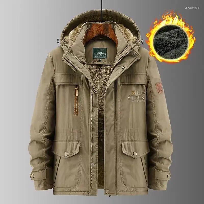 Fleece Thick Warm Fur Parka Male Retro Hooded Streetwear Overcoats Men's Windproof Jackets Winter Waterproof Oversize