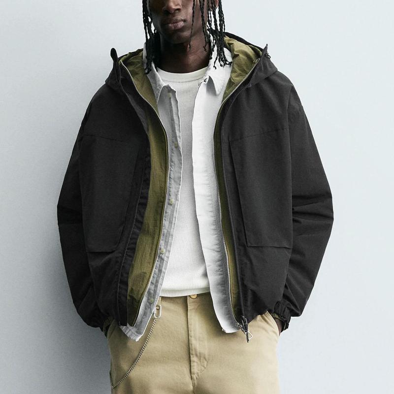 Veste à capuche doublée polaire de styliste, tissu technique, manteau chaud à fermeture éclair, coupe ample, vêtements d'extérieur, couleur unie,