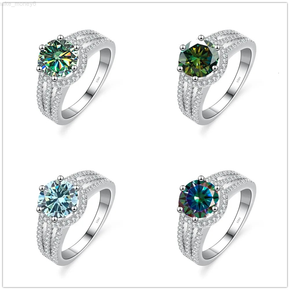 Luxury Round 2CT 8mm VVS D COLOR Moissanite Lab Diamond Ring For Women S925 Sterling Silver Wedding Female Rings Engagement Gift