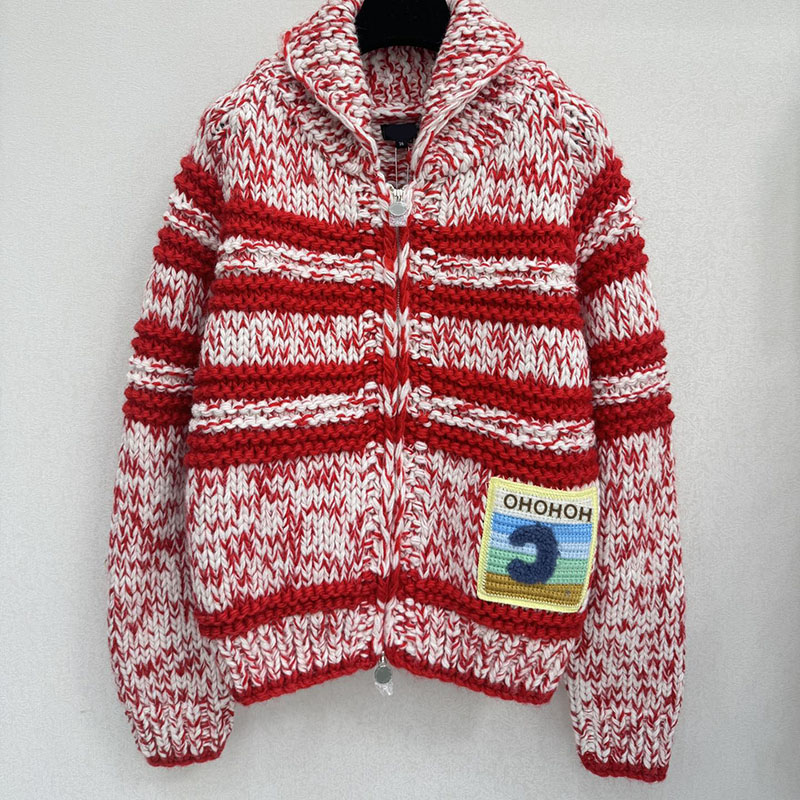 Designer Striped Cashmere Sweater Vintage Contrast Color Zipper Up Cardigan Spring Autumn Street Style Knitted Coat