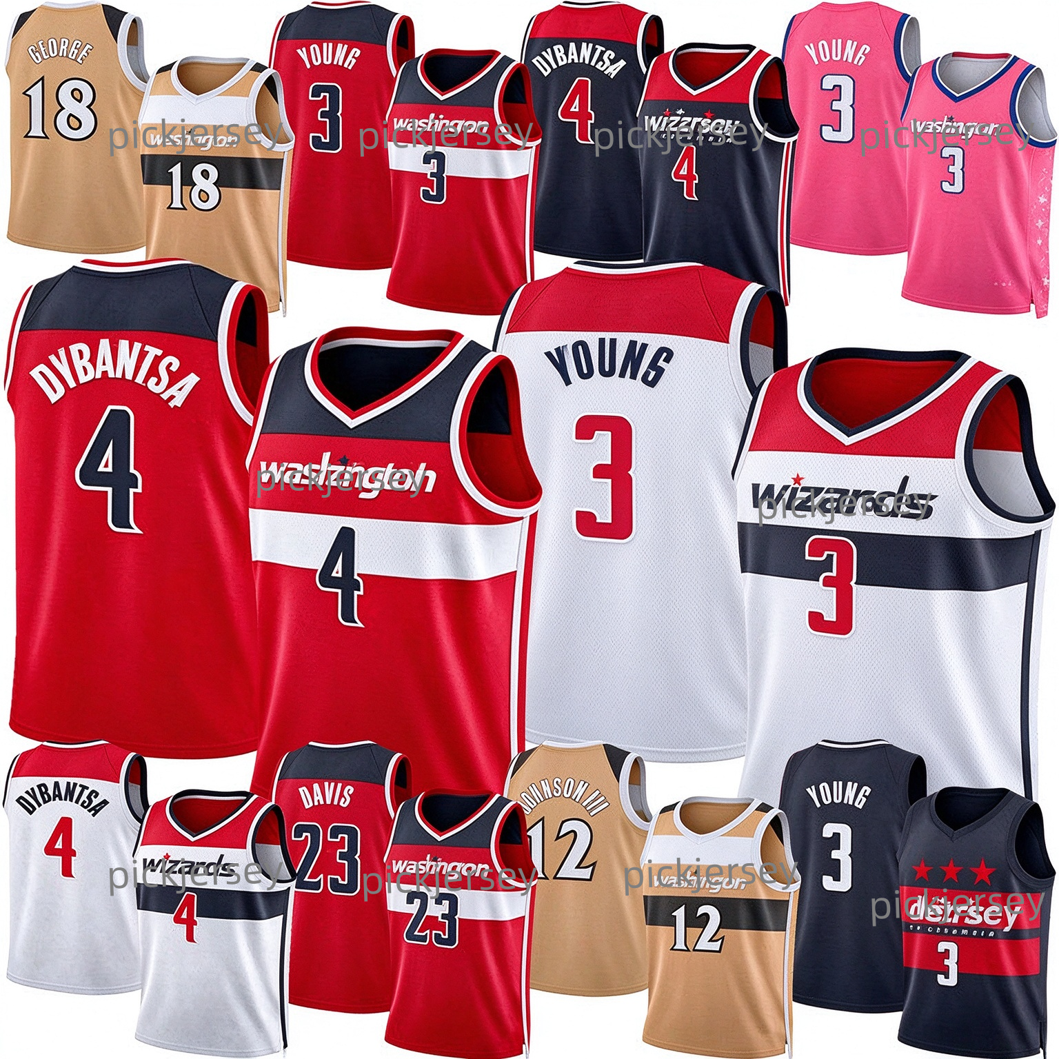 Maillot de basket-ball Wizard Washingtons Jersey AJ Dybantsa Trae Young Anthony Davis Alex Sarr Khris Middleton Deandre Ayton Kyshawn George Rees