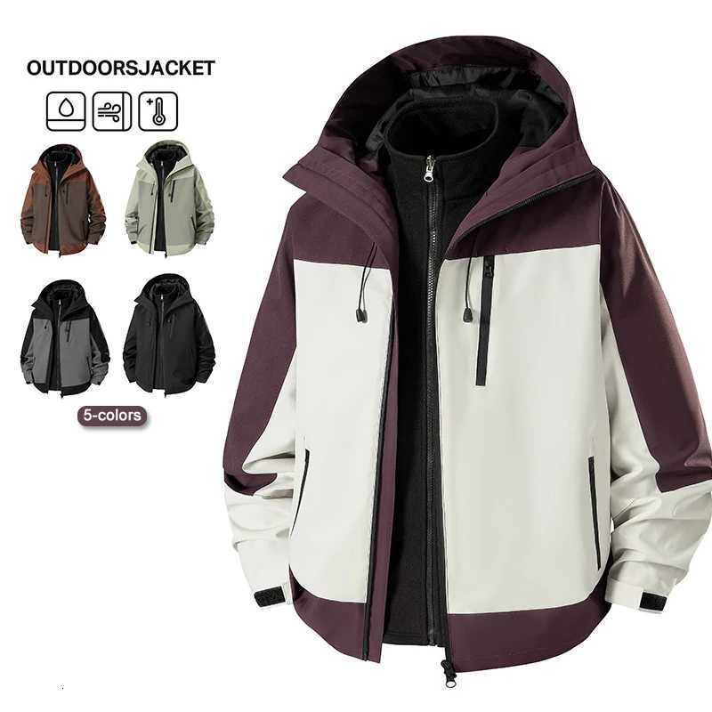Outdoor Jackets Hoodies 3-in-1 Splicing Mens Hiking Jackets Windproof Waterproof Thickening Outdoor Climbing Outfit High Quality Hooded Windbreaker