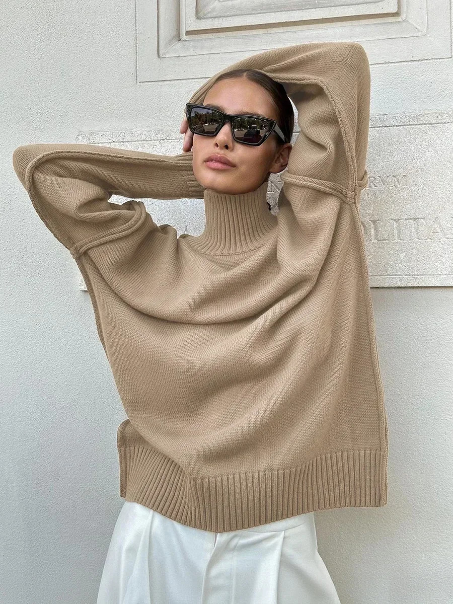 Bornladies Women's Solid Color Knitted Turtleneck Sweater Autumn Winter Thick Loose Casual Pullovers Female Warm Fashion Sweater 261008