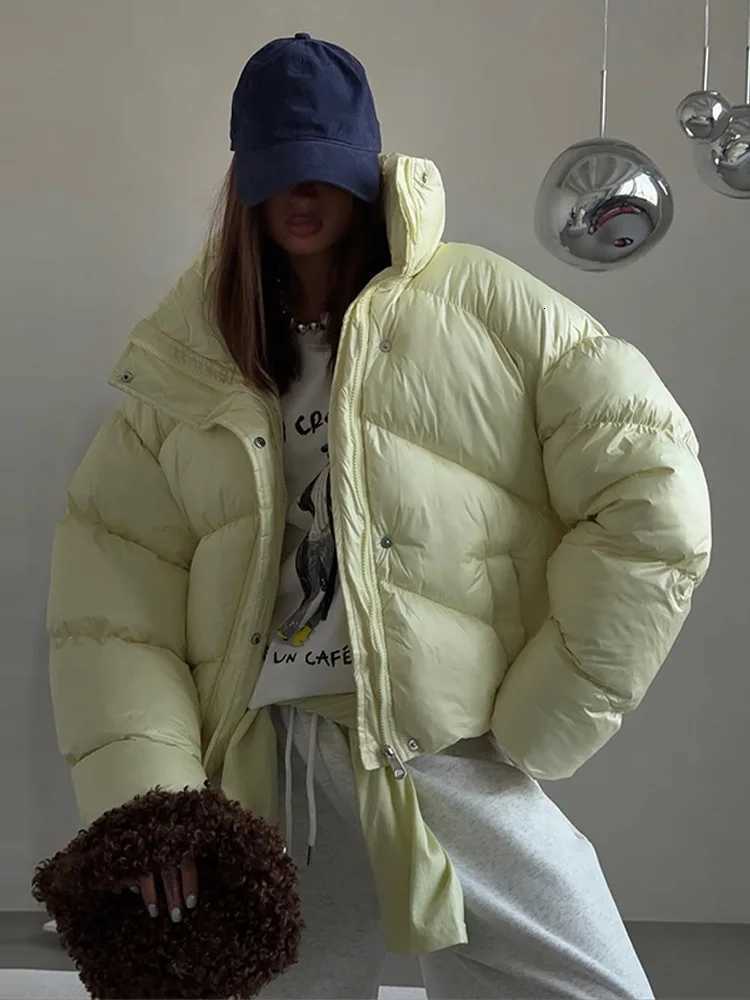 Parkas Women's Puff Down Fabric Quilted Hooded Puffer Coat Cropped Zip Up Warm 2026 Autumn Street Women Daily Outerwear Casual Lady Overcoat J2