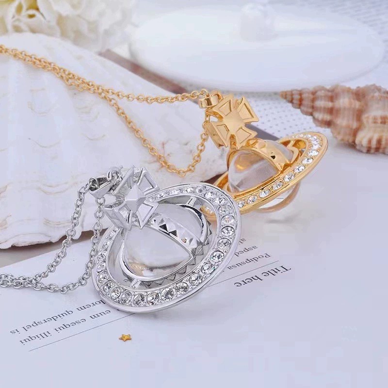 Fashion Designer Plated Gold Silver Zircon Planetary Pendant Necklace A Luxurious Exquisite Gift Suitable For Women Gathering And Travel Versatile J