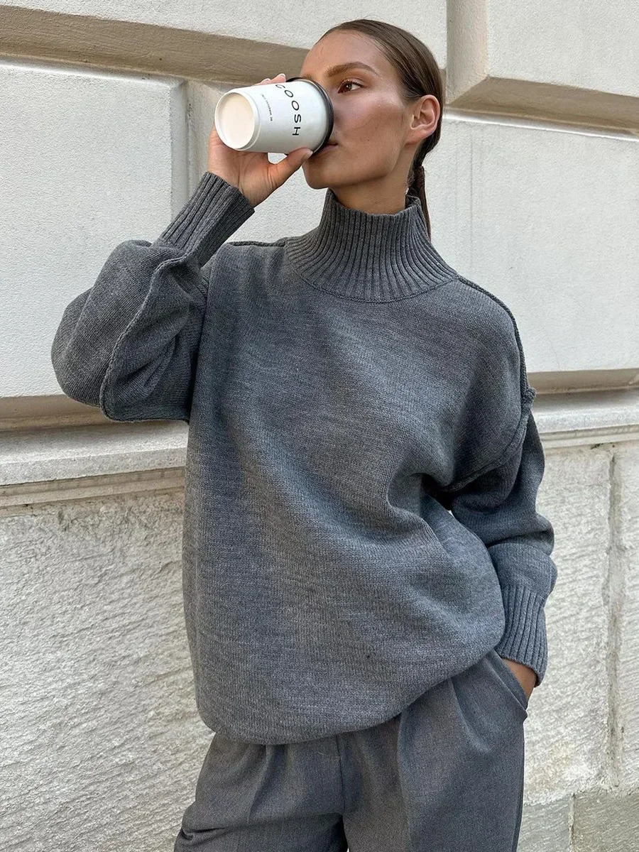 Wolfeel Women's Solid Color Fashion Knitted Turtleneck Sweater Autumn Winter Thick Loose Casual Pullovers Female Warm Sweater 261008