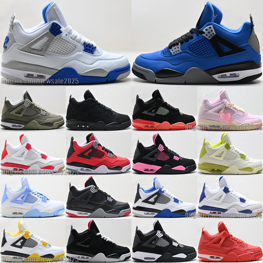 Top 4 hommes femmes chaussures de basket-ball en cuir 4s formateurs de créateurs ciment humide chat noir élevé réinventé militaire bleu brique fe