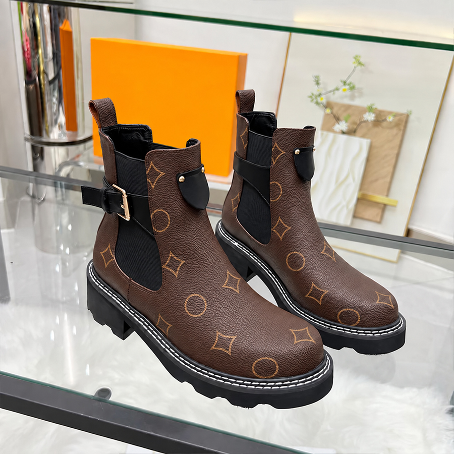 Bottes de créateurs chaussures femmes bottes à talons hauts bottes Martin classiques à la mode lettre motifs de fleurs bottes à glissière en cuir