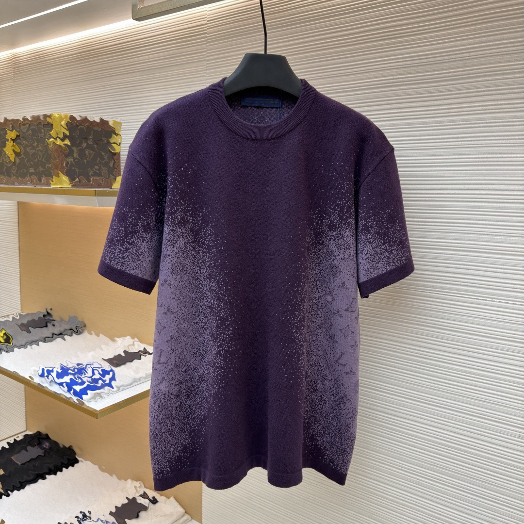 Designer brand clothing, high-quality men's T-shirts and polo shirts, men's T-shirts with letter dark pattern jacquard gradient knitwear,