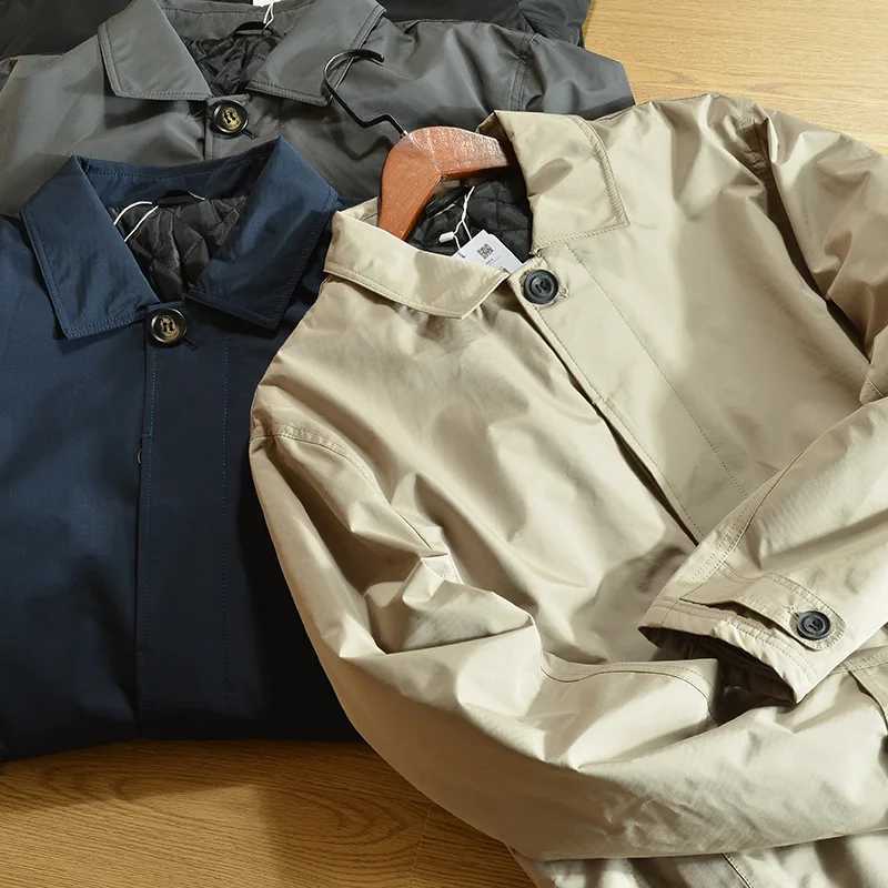 Windproof Waterproof Men's Mid-Length Trench Coat Autumn Winter Solid Color Single-breasted Retro Warm Casual Loose Simple Tops X261008