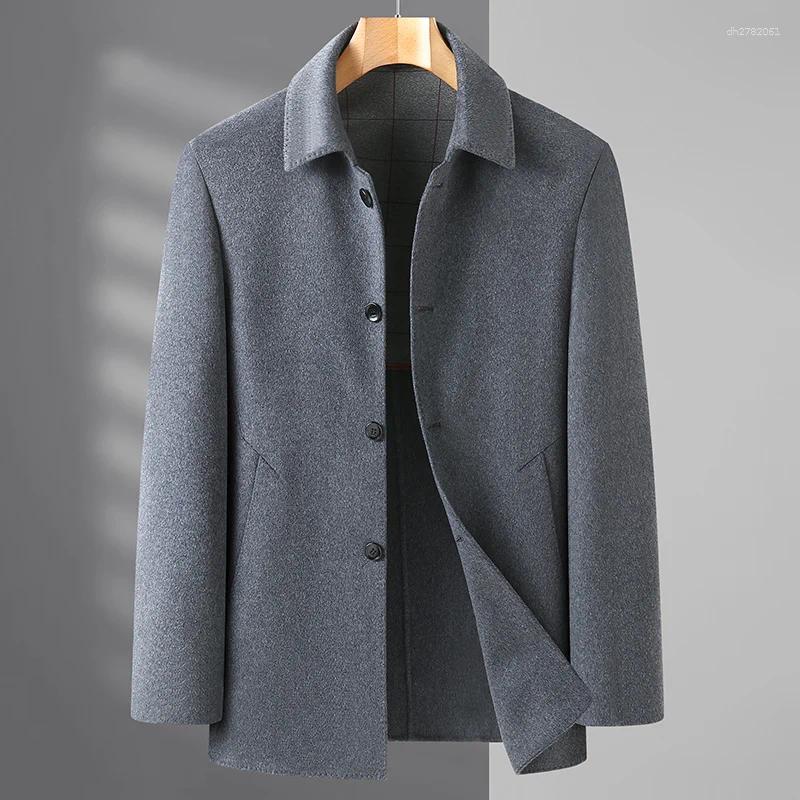 High-Quality Fashionable Mid-Length Men's Woolen Coat Double-Faced Nylon Collar Turnover Winter 2026 Arrival