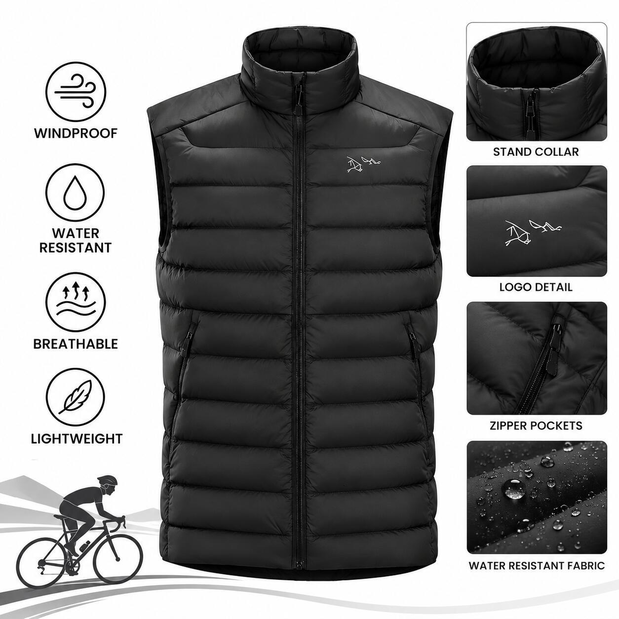 Arcteryxially Unisex Puffer Vest Winter Warm Lightweight Sleeveless Jacket Stand Collar Full Zip Quilted Outdoor Hiking Camping Casual Waistcoat