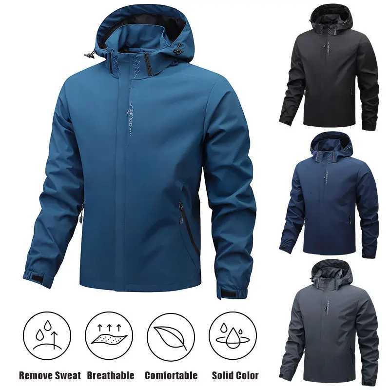 Outdoor Jackets Hoodies Spring Autumn Men's Waterproof Rain Jacket Light Outdoor Removable Hooded Windproof Jackets Men Hiking Fishing Stand Co