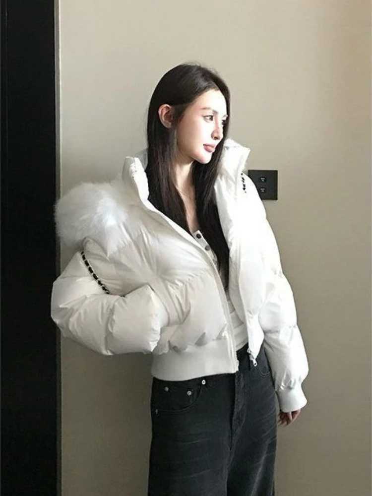 Winter Women's Down Parkas 2025 New Hooded Down Jacket Women's Fashion Vintage Long Sleeve Loose Warm Cotton-padded Clothes Casual Chic Sw
