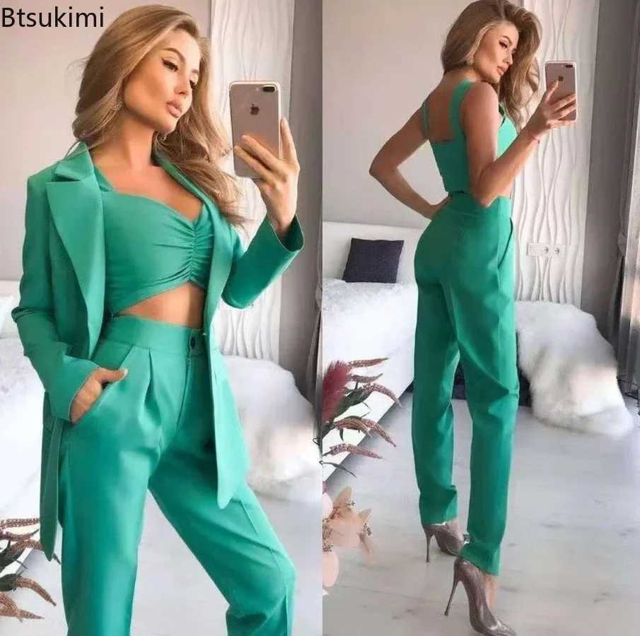 New Piece Pants Women's Two Women Elegant Office Suits Pants 3PCS Breathable Turndown Collar Women Jacket Dress Suits Slim Jacket+Vest +Pants S